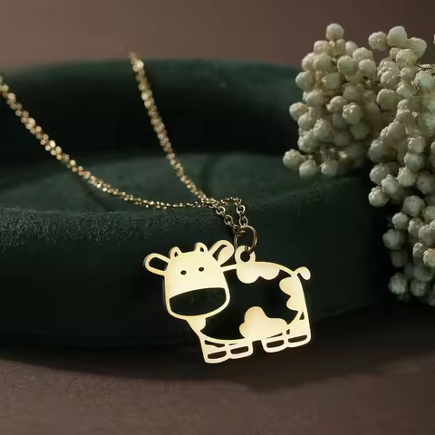 Chandler Stainless Steel Cow Laser Cut Charm Pendant Necklace Wire Cartoon Cow Charm Handmade Polish