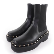 成色極佳☆ Valentino Garavani Garavani 3W2S0HE0 鉚釘側邊鬆緊帶切爾西短靴 黑色 37.5碼 附原廠鞋盒和防塵袋 義大利製造 女款