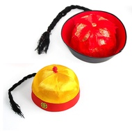 Qing Emperor Hat Costume Zombie hat Dressing Up Chinese Ponytail Hat Oriental Qing Royal Court Cospl
