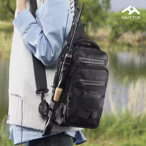 HAUT TON Multifunctional Fishing Tackle Backpack With Rod Large Capacity Black Holders Camping Hikin