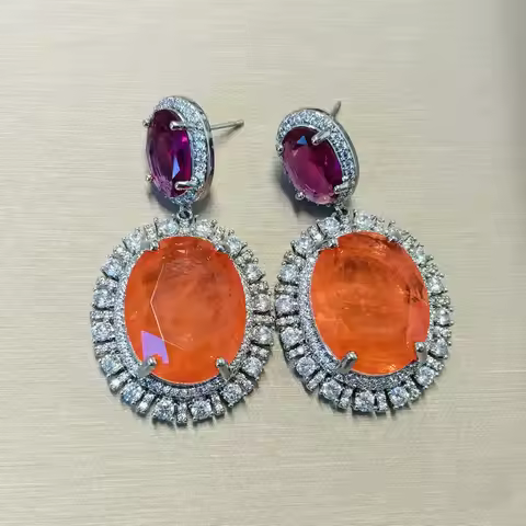 Bilincolor Fashion Cubic Zirconia Orange Oval Drop Earring for Women