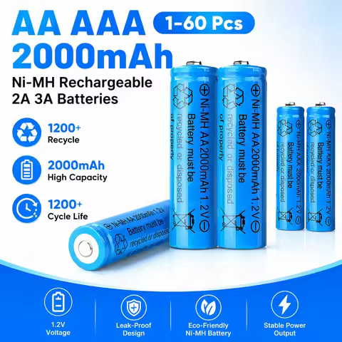 AA AAA 2000mAh 1.2V 1-60 Pcs Battery Rechargeable 2A 3A Batteries with Quick Charger for Toys Mouse 