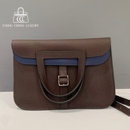 🌈Hermes🧡Halzan 25🧡馬鞍紅內拼藍銀扣🌟99新🌟🌈TC皮🌟愛馬仕🌟