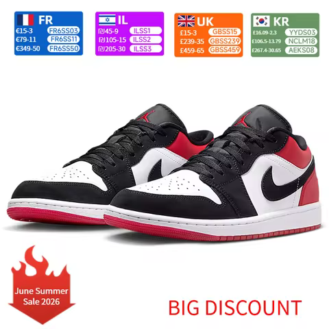 Nike AJ1 Air 1 Low “White Black GymRed” Comfortable, Slip-Resistant, Durable Retro Basketball Shoes 