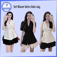 [Real Picture] Women'S Short Sleeve Blazer Flare Skirt, Women'S Vest Short Sleeve Short Skirt In Black And White For School Cheap TATA Store short sleeve