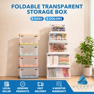 Foldable Transparent Storage Box, Wheeled Collapsible Plastic Crate