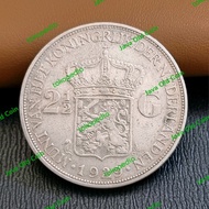 koin kuno, koin perak 2 1/2 gulden Wilhelmina tahun 1929 uncleaned ori