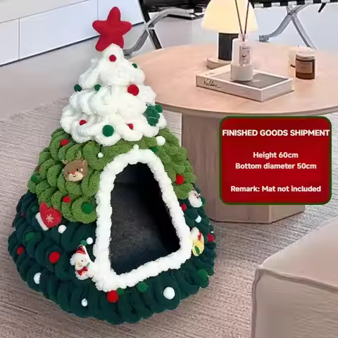 Modern Christmas Tree Shaped Knitted Dog & Cat Hut Thick Chenille Yarn Winter Pet Condo Lightweight 