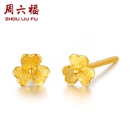 ZHOU LIU FU 24K Pure Gold Flower Stud Earrings Small Exquisite Lightweight Earrings