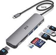 USB C Hub HDMI Adapter for MacBook Air Pro, 6 in 1 4K Dongle Multiport Converter with 50cm Cable, US