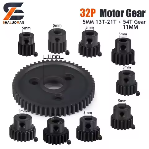 32P 5mm 13T-21T Pinion and M0.8 11mm 54T Big Gear Hardened Steel Motor Gear for Traxxas Slash E-REVO