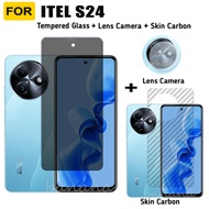 Itel S24 Anti-Spy Tempered Glass for Itel S23 P55+ P55 Plus P55 4G 5G A70 Privacy Screen Protector Tempered Glass 3 in 1 Carbon Fiber Film and Camera Protector