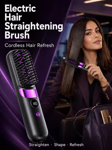 Cordless Electric Hair Straightening Brush Hot Comb Hair Straightener USB Rechargeable Wireless Port