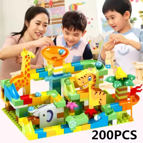 DIY Dinosaur Marble Race Run Big Blocks Plastic Building Blocks Funnel Slide Assembly Bricks Educati