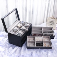 Armani1-กล่องนาฬิกา+เครื่องประดับ+กล่องแสดงแว่นกันแดด 3ชั้น หลายเซลล์ ความจุมาก pu Watch Box