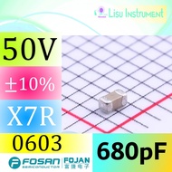680pF 50V X7R ±10% 0603 SMD MLCC Capacitor FOJAN FCC0603B681K500CT