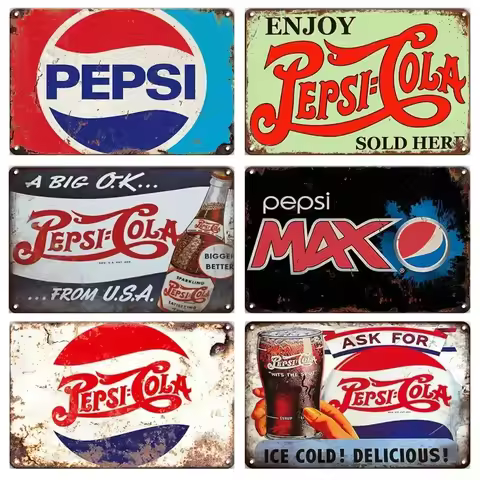 HD Tin Sign Vintage Pepsi Cola Advertising Wall Decor - Retro Pepsi Max Soda Logo Art Metal Tin Sign