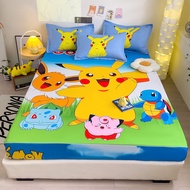 New goods 100% cotton material  Cartoon Pikachu mattress cover Printed Fitted  100% cotton Bedsheet  Queen / King/ Size 100% cotton tatami bedsheet cadar
