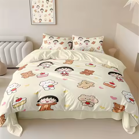 Anime Chibi-Maruko-chan 3D printing Maruko Sakiko Sakura Duvet Cover Set Children's Bedding Set King