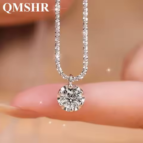 QMSHR 1-2CT Moissanite Women's certified Necklace S925 sterling silver Super Sparkly D Color VVS1 Pe