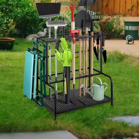 Garden Tool Organizer with Wheels Organization Heavy Duty Utility Shelf Yard Tools Storage for Shove