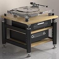 Cabinet Audio Rack Video Media Stand With Shock-absorbing Feet, Wooden AV Media Stand Adjustable She