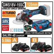 BOSCH GWS18V-15SC CORDLESS ANGLE GRINDER BITURBO (125mm) 18V C/W  GAL18V-40 CV CHARGER + 18V 5.0AH  