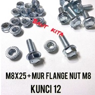 Flange Bolt M8x25Bolt + M8 Flange Nut Key 12 Screw Bolt And Nut Set