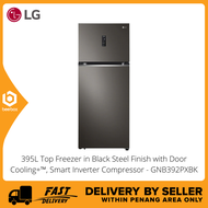 LG 395L Top Freezer in Black Steel Finish with Door Cooling+™, Smart Inverter Compressor - GNB392PXBK