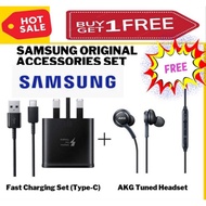 [ BUY 1 GET 1 FREE ]Samsung 15W Fast Charger A21S A13 A50 A31 A32 M31 M23 M33 Tab A7 (Type C Charging Set +AKG Earphone)