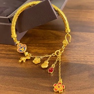 Gold Shop Influencer Same Style Sand Gold 999 Auspicious Words Half Bracelet Immediately Rich Flower