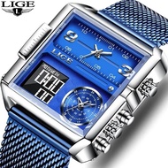 LIGE Electronic Digital Men's Formal Watches Top Brand Waterproof Ultra-thin Mesh Strap Quartz Sports seiko automatic watch + box