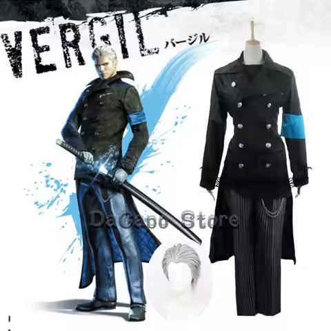 Anime Game DMC Vergil Cosplay Costume Wig Halloween Cosplay Devil Hunter May Cry Men Roleplay Hallow