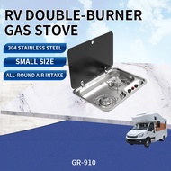 Outdoor RV Camper Kitchen Stainless Steel Gas Double-headed Stove Tools Tempered Glass Cover 2*1.35K