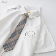 girl cute bear embroidery white blouse women student preppy JK uniform plus size loose  shirt top
