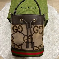 GUCCI Ophidia 大GG LOGO印花帆布束口手提/斜背水桶包(小）