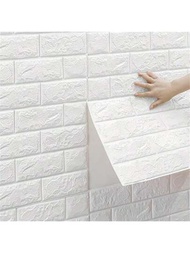 10入組3d牆貼貼紙,易於貼在和揭開的表面的壁紙,純白色的長方形自粘防水牆貼,易於清潔和自由剪裁,適用於廚房客廳浴室走廊