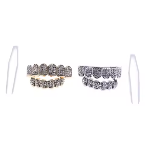 6 Teeth Grillz Hip Hop Joker Diamond Top Bottom Teeth Caps Grillz Party Jewelry