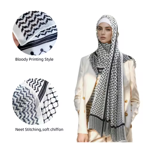 11 Color Muslim Keffiyeh Hijab Chiffon Print Shawl Kufiyya Saudi Fashion Lady Soft Headwraps Geometr