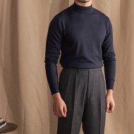 Mr. Lusan British Italian Gentleman Wool Half-High Collar Long Sleeves Sweater Retro Casual Thermal Sweater Men