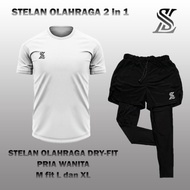 Setelan Olahraga Pria Wanita 1 Set Baju Running Kaos Dryfit dan Celana