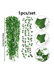 1入組人工常春藤葉片假花藤蔓，適用於室內天花板裝飾，空調水管，塑料綠色植物覆蓋