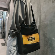 Canvas Bag Men's Large Capacity Casual Korean Style Men's Handbag Japanese Style Simple Student Shoulder Messenger Bag Handbag