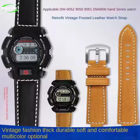24*16mm Bracelet For Casio Watch DW-9052 DW-9050 DW5600 DW6900 Men Cowhide Watch strap Raised cowhid