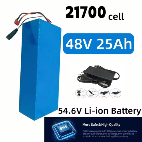 13S5P 48V 25Ah Rechargeable Battery Pack - 21700 Lithium 1500W with 30A BMS, Optional T/XT60/XT90