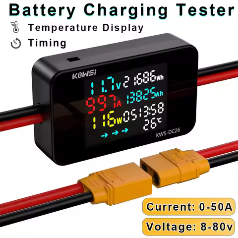 KWS-DC26 Battery Charger Tester DC 8-80V 20A/25A/35A/50A Ammeter LCD Battery Level Detector XT60 Pow