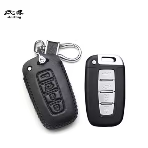 1Set Leather Car Key Case Bag Protection Cover For Hyundai Kona Azera Grandeur IG Santa Fe I30 IX35 