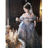 Princess Style Long Evening Gown Blue Bougainvillea Lolita Skirt Birthday Party Art Exam Hostess Adu