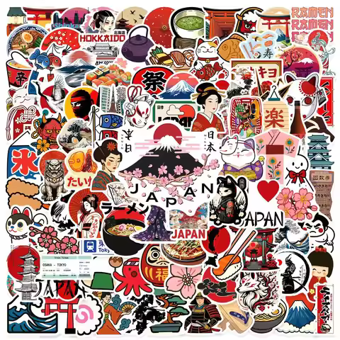 50/100Pcs Japanese Stickers Traditional Elements Decals Scrapbooking Notebook Phone Luggage Laptop S
