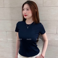 Áo thun cổ tròn DAZZI BRAND chất thun gân tămÁo thun nữ form ôm Babyteeáo thun body thắt eo A01